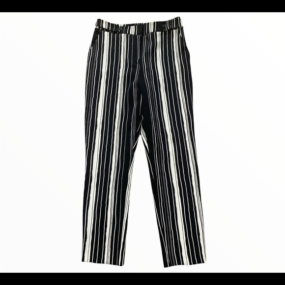 TOPSHOP Stripe Cigarette Straight Trousers With Pockets Black/Ivory Size 6 - Picture 3 of 11